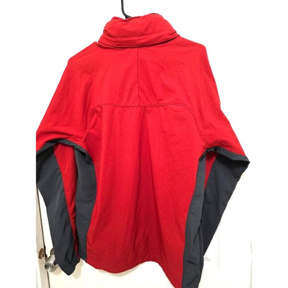 REI Men's Red & Gray Softshell Jacket With Hood Full-Zip Front Chest Pocket Size - Picture 3 of 10